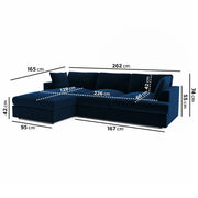 Navy Velvet Left Hand 4 Seater Chaise Corner Sofa sofa by DunePine - premium handmade upholstery available in UAE.